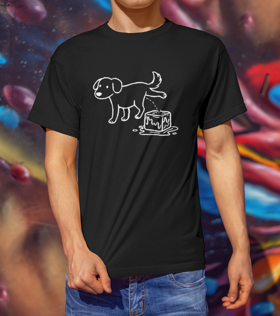 Peeing Dog On Melting Ice Cube Iconic Sketch T-Shirt