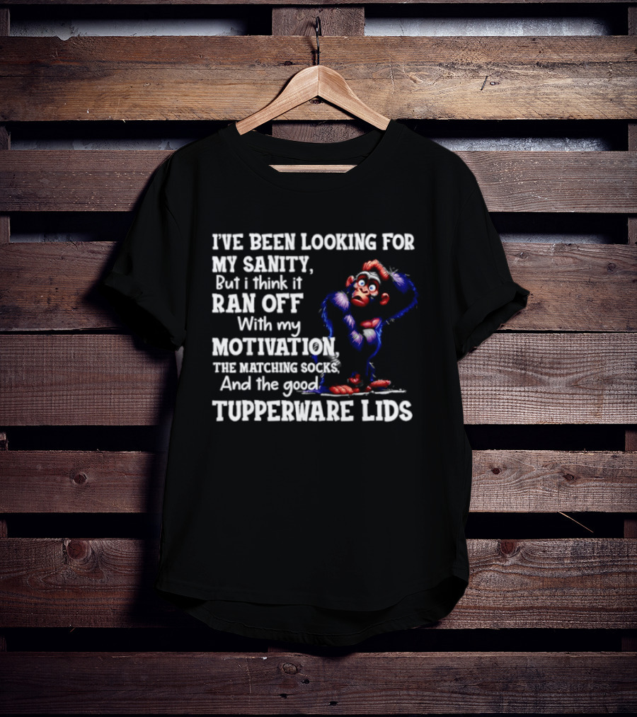 I've Been Looking For My Sanity But It Ran Off With My Motivation The Matching Socks And The Good Tupperware Lids T-Shirt