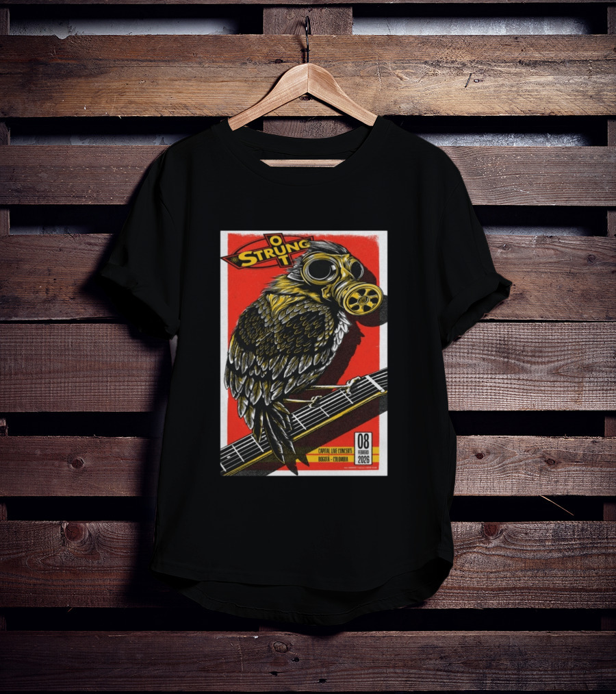 Strung Out February 8 2026 Capital Live Concerts Bogota Colombia Owl Gas Mask Guitar T-Shirt