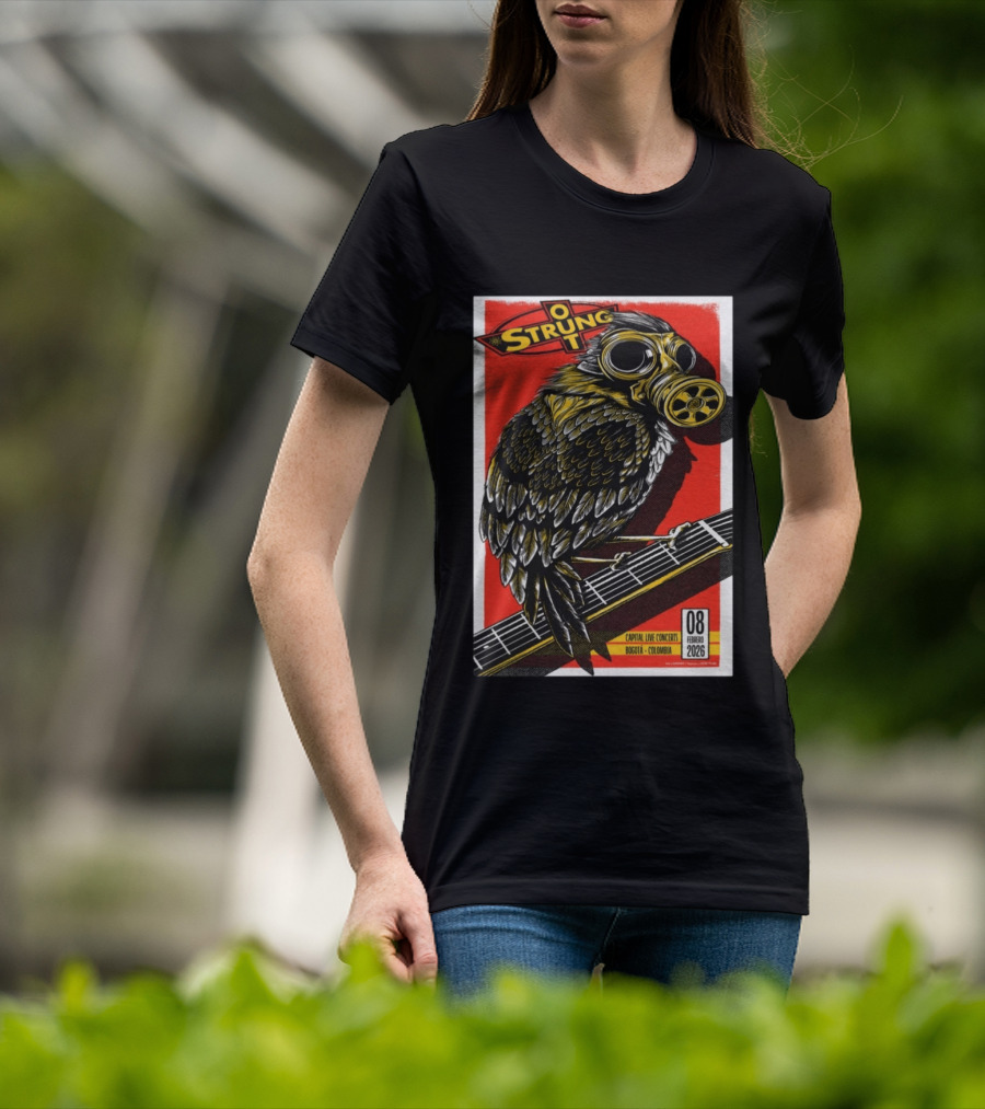 Strung Out February 8 2026 Capital Live Concerts Bogota Colombia Owl Gas Mask Guitar T-Shirt