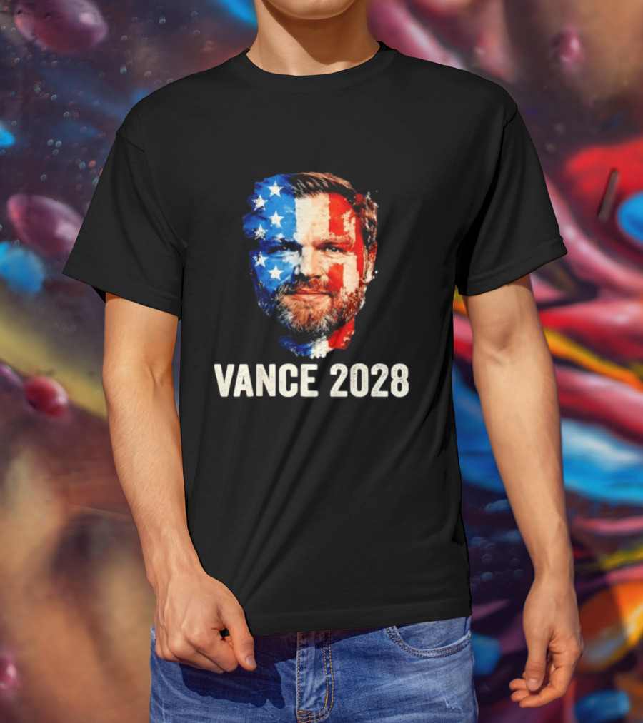 Vance 2028 US Flag Face Patriotic Election Campaign T-Shirt