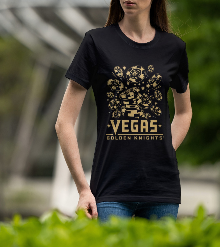 Vegas Golden Knights Poker Chip Burst With Cards And Stars T-Shirt