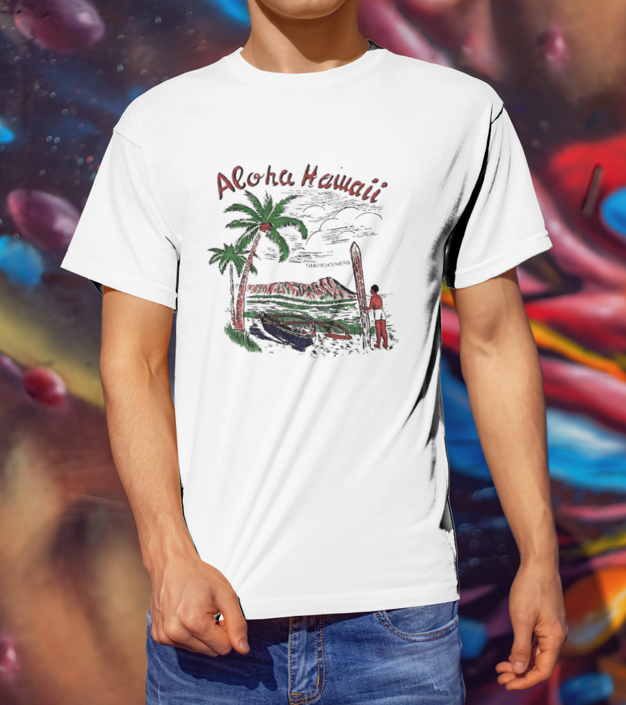 BTS Taehyung Aloha Hawaii Diamond Head 1960 Palm Trees Surfer Scene T-Shirt