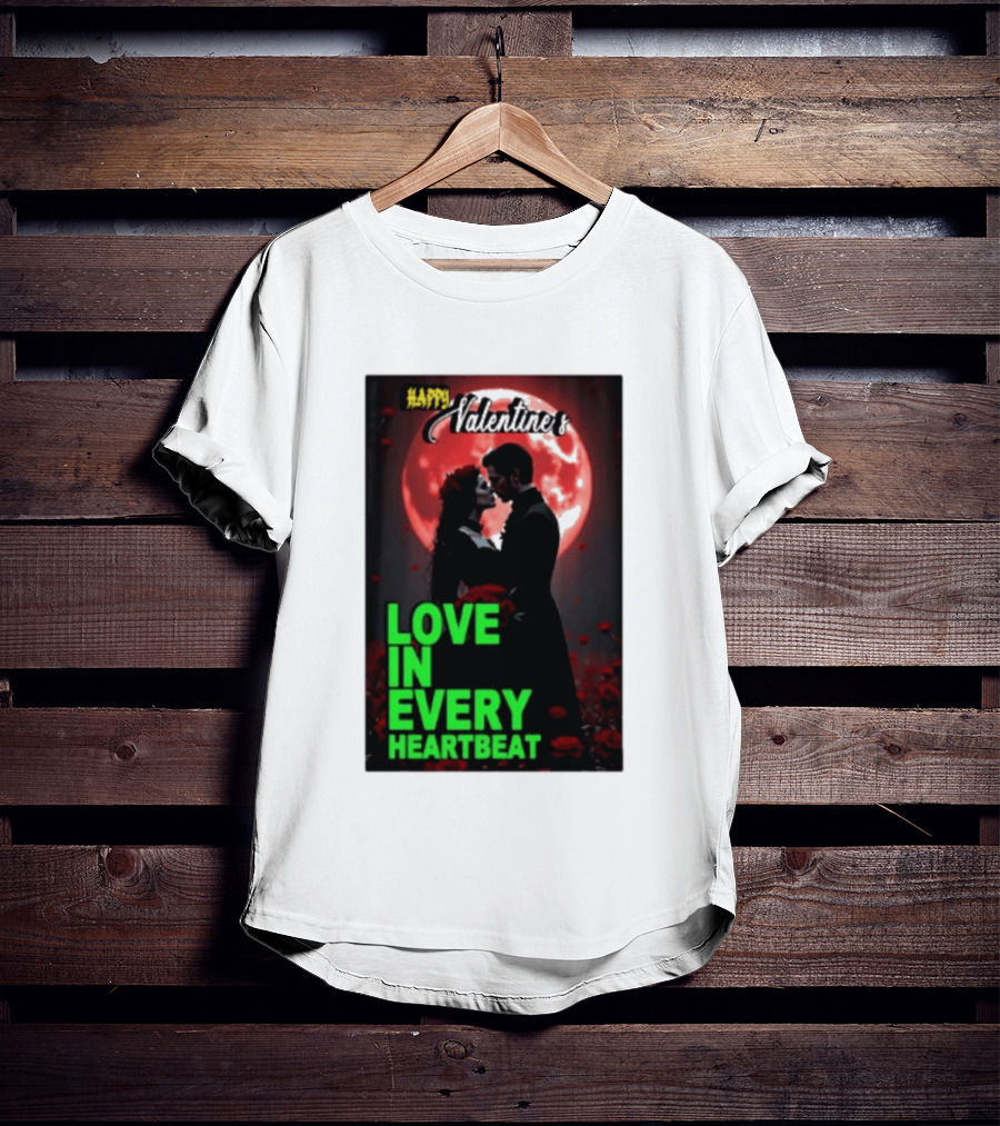 Happy Valentine's Love In Every Heartbeat Romantic Moonlight T-Shirt