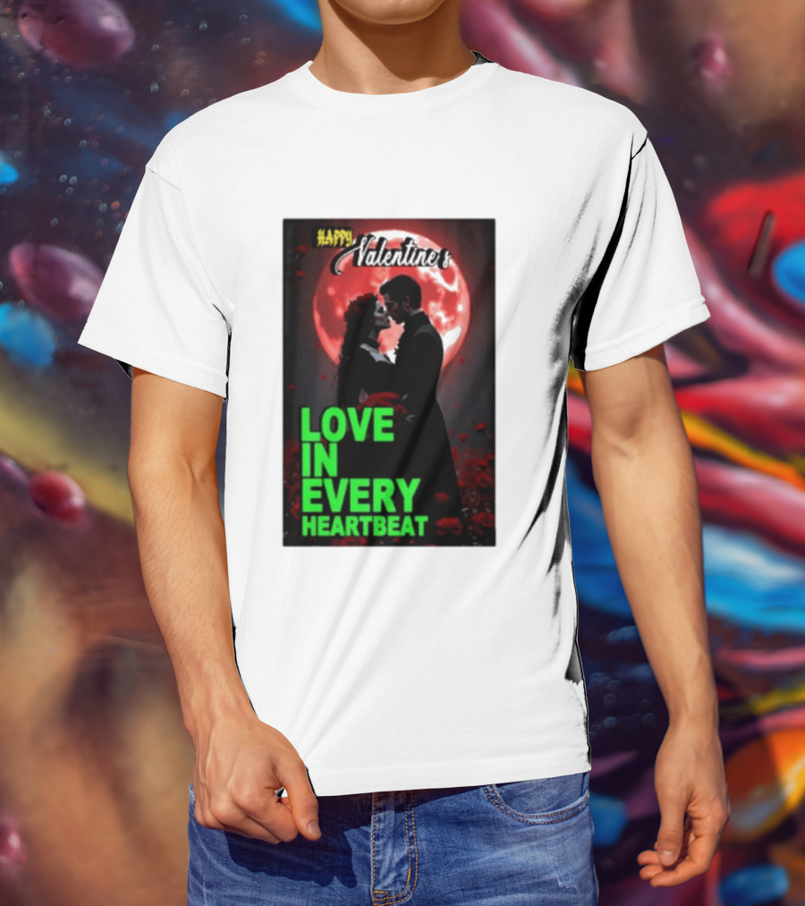 Happy Valentine's Love In Every Heartbeat Romantic Moonlight T-Shirt
