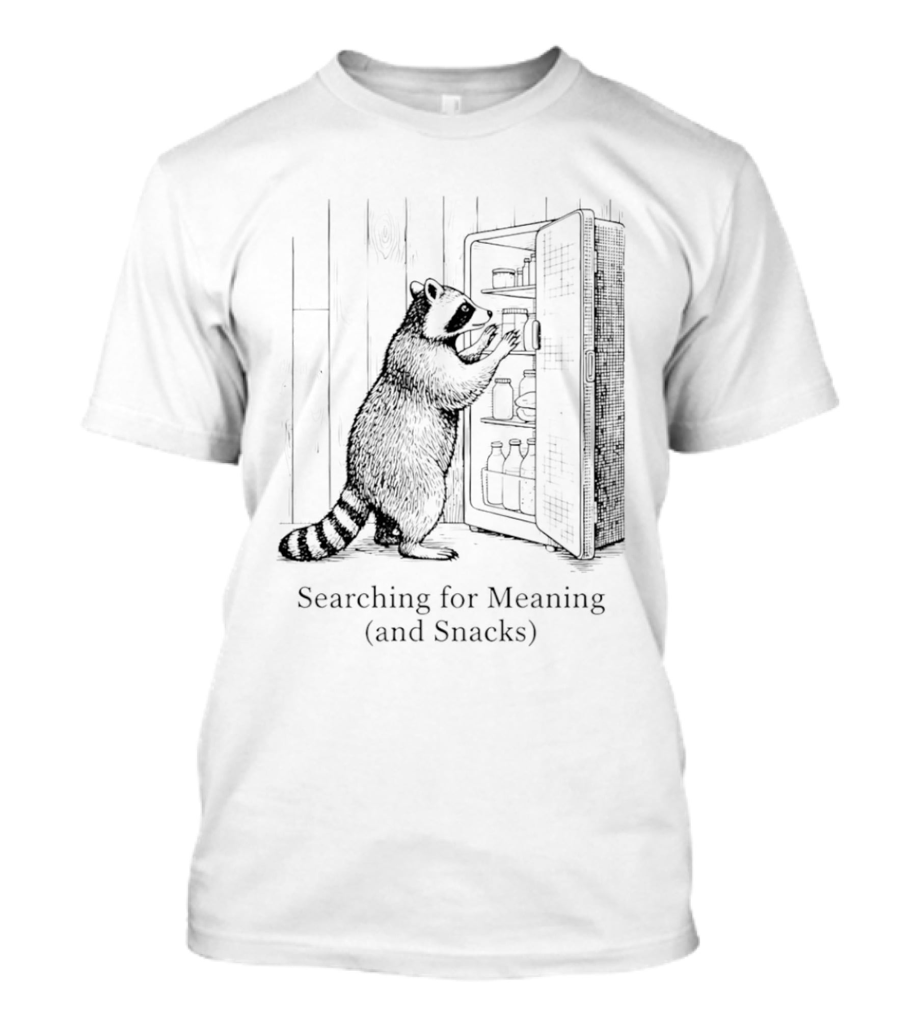 Raccoon Searching For Meaning And Snacks Humorous Wildlife T-Shirt