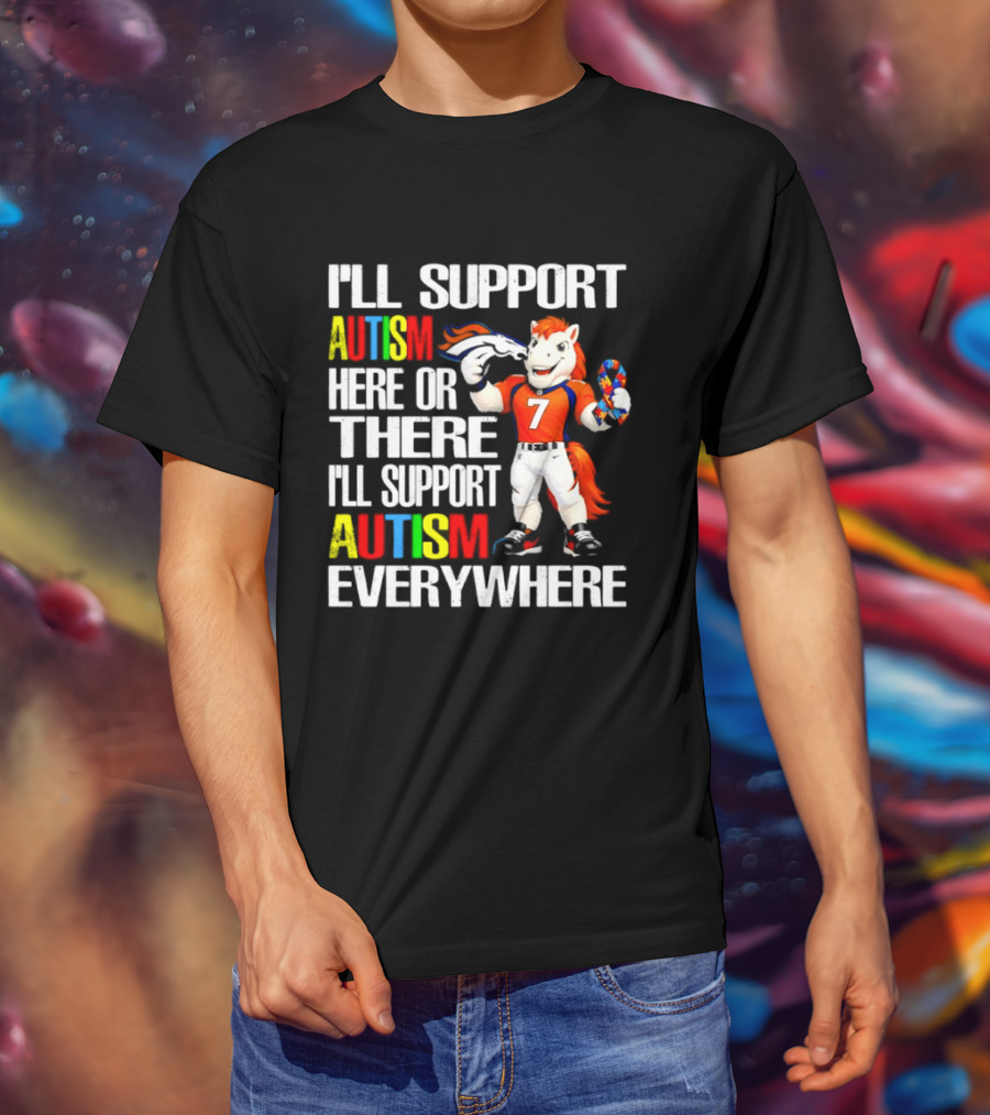 Denver Broncos Mascot Supporting Autism Awareness Everywhere T-Shirt