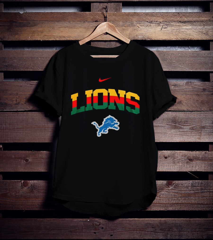 Nike Lions Detroit Blue Lion Celebrating Black History 100th Anniversary T-Shirt