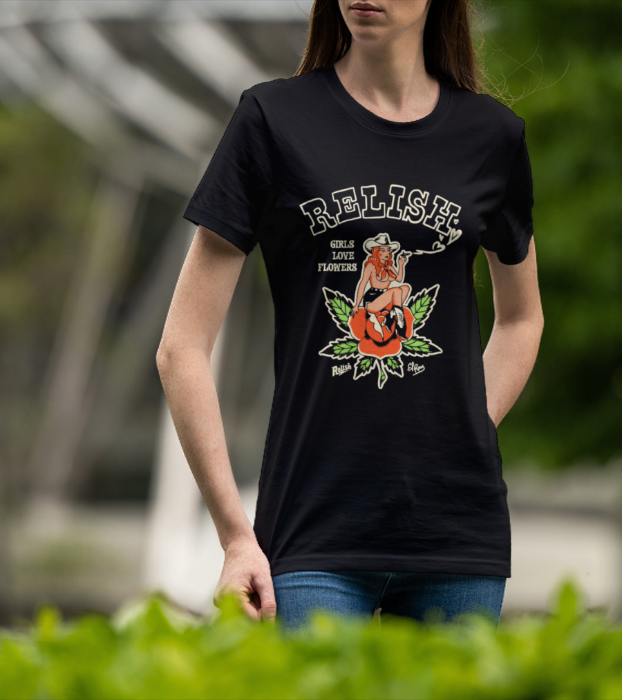 Relish Girls Love Flowers El Ray Cowboy Smoking Rose T-Shirt