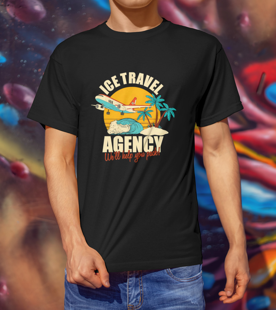 ICE Travel Agency We'll Help You Pack Tropical Getaway Plane Palm Trees T-Shirt