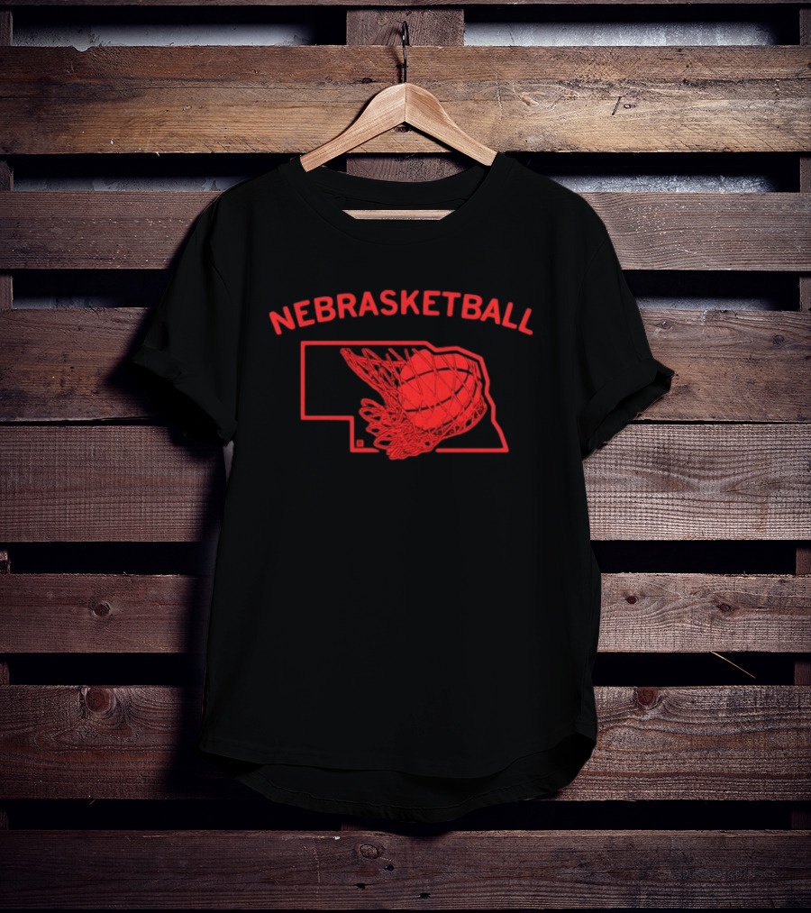 Nebrasketball Nebraska Basketball Red State Silhouette Basketball Net T-Shirt