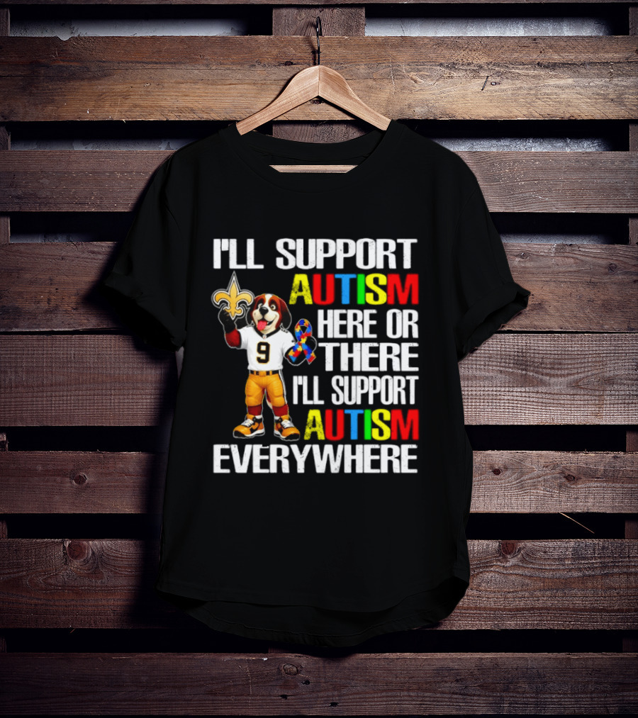 New Orleans Saints Team Mascot Support Autism Awareness Everywhere T-Shirt