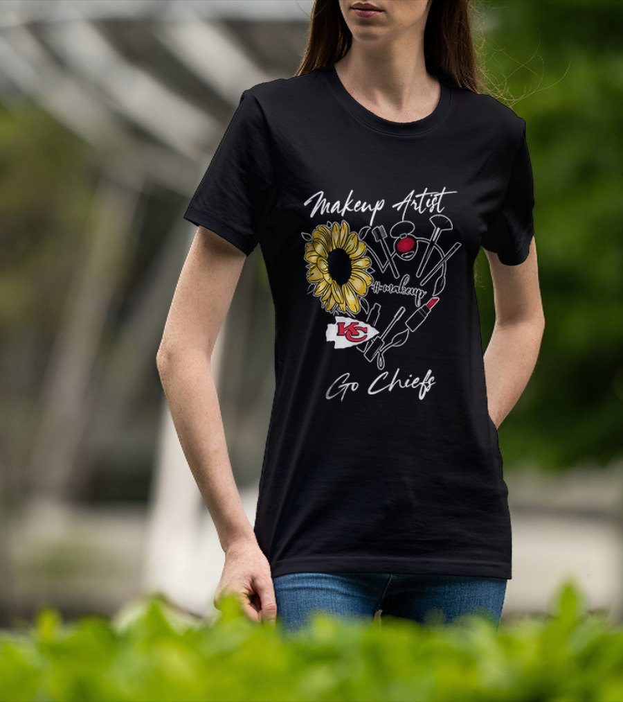 Kansas City Chiefs Makeup Artist Go Chiefs Sunflower Heart T-Shirt
