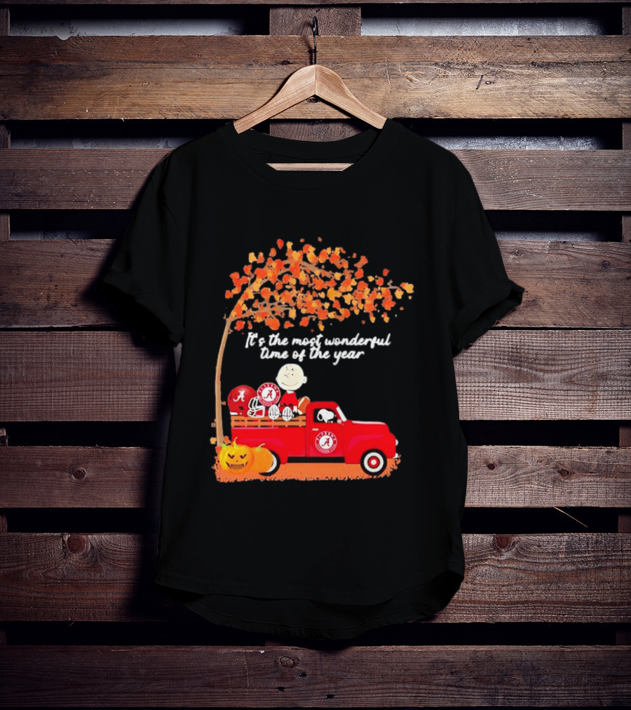 Peanuts Characters Alabama Crimson Tide Pickup Truck Fall Scene T-Shirt
