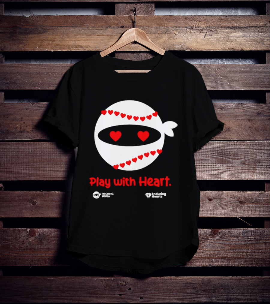 Pitching Ninja Play With Heart Red Love Hearts Baseball T-Shirt