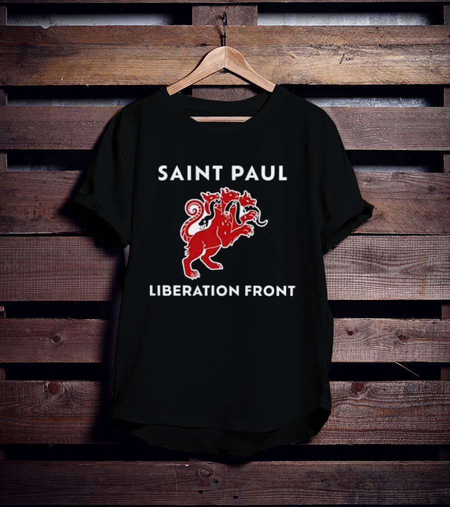 Saint Paul Liberation Front Anti Fascist Cerberus Three Headed Red Mythical Creature T-Shirt