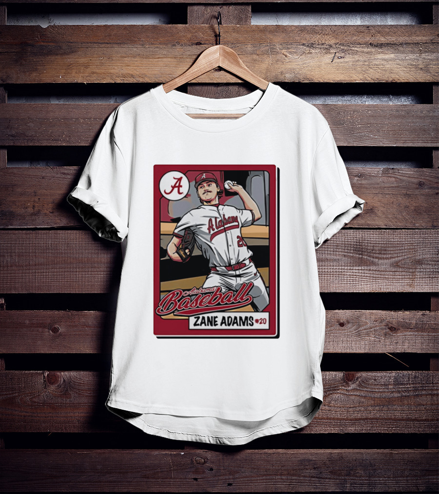 Alabama Baseball Zane Adams #20 Caricature Card T-Shirt