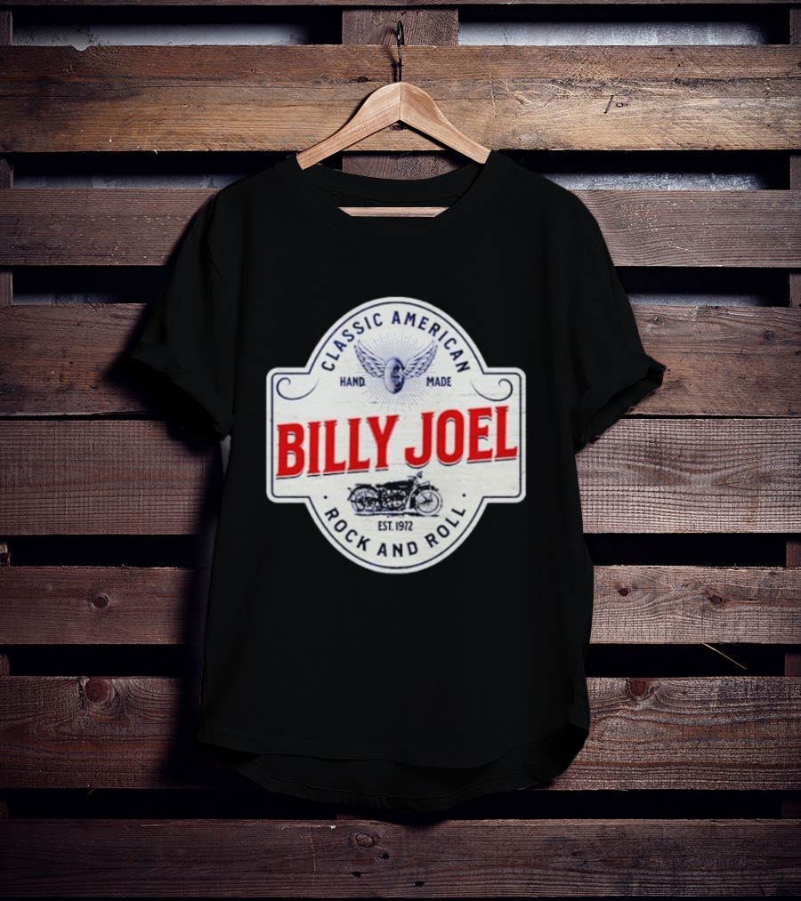 Billy Joel Classic American Hand Made Rock And Roll Est 1972 Motorcycle T-Shirt