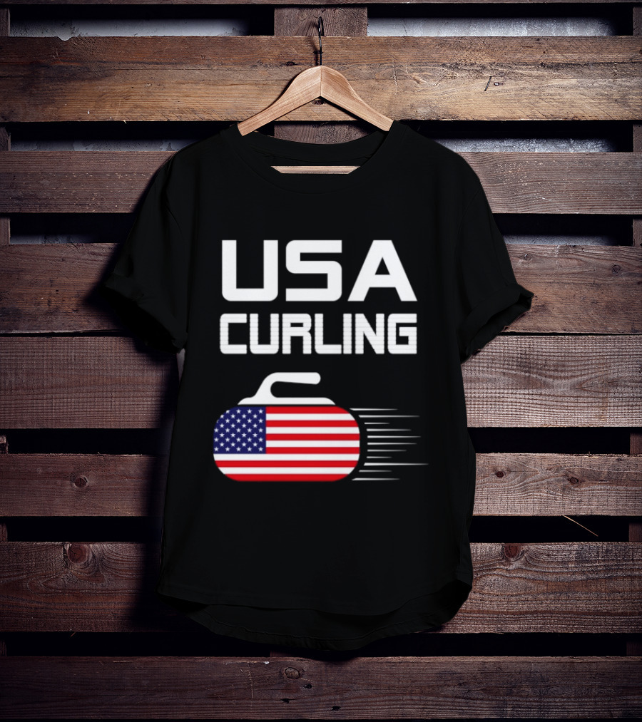 USA Curling American Flag Stone T-Shirt