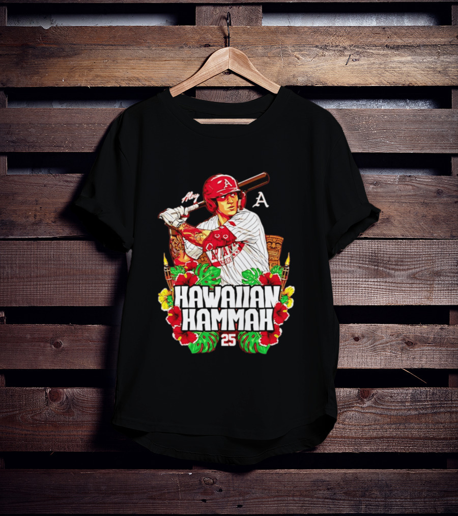 Aloy Hawaiian Hammah Arkansas Baseball 25 Caricature NCAA T-Shirt