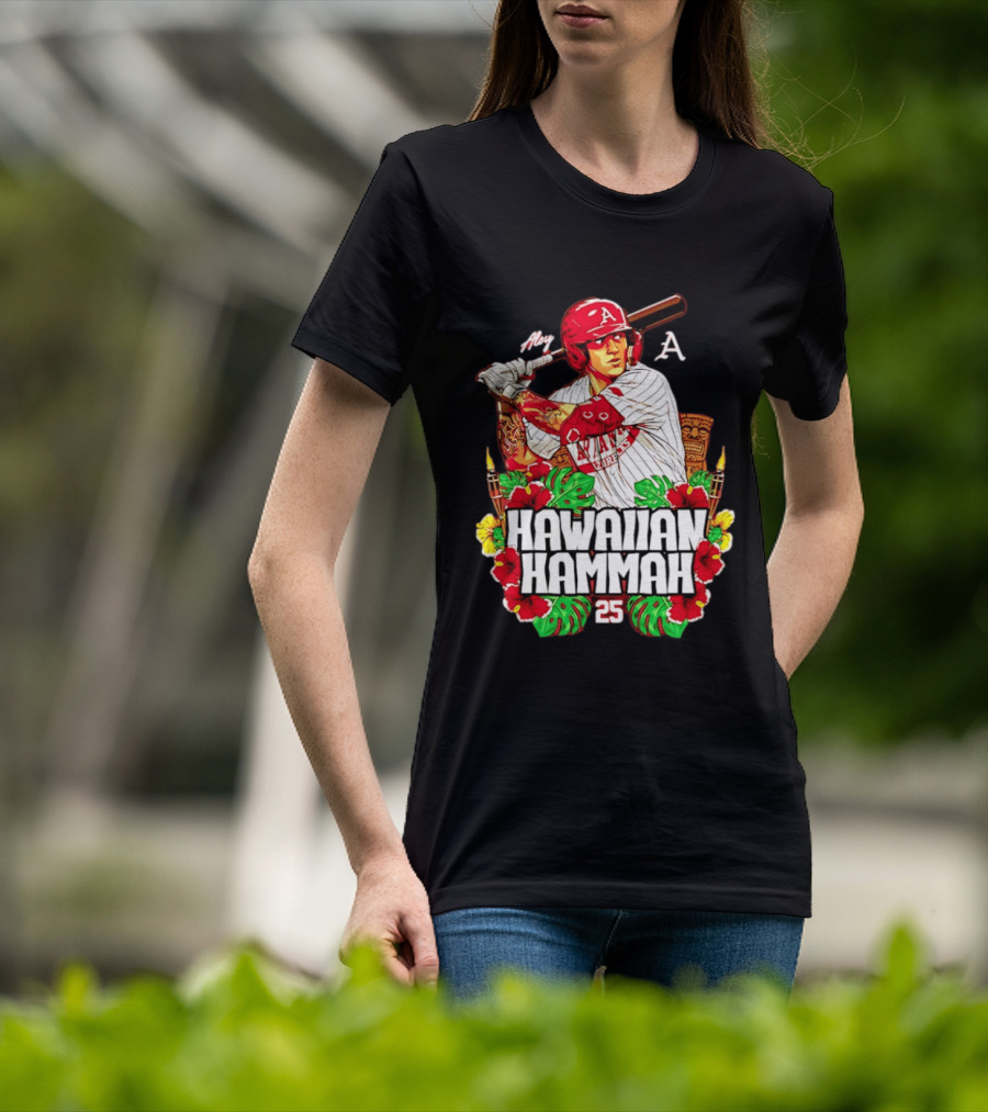 Aloy Hawaiian Hammah Arkansas Baseball 25 Caricature NCAA T-Shirt