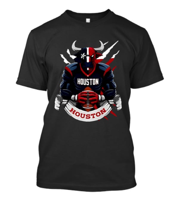 Houston Texans Football Bull Mascot Holding Ball T-Shirt