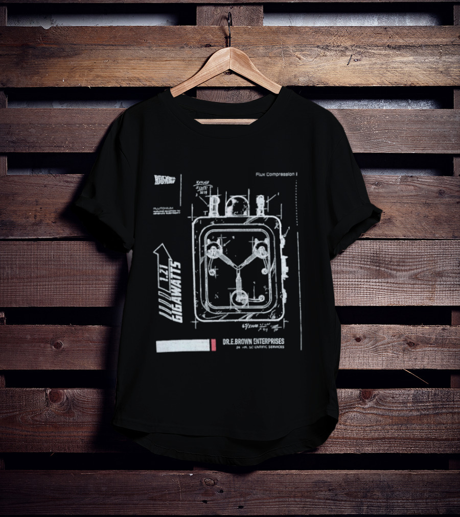 Back To The Future Flux Capacitor Schematic 1.21 Gigawatts Time Travel Blueprint T-Shirt