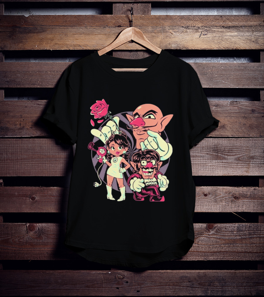 Henrique Torres Oh Be Wah Ve Vintage Cartoon Style Characters And Rose With Electric Plug T-Shirt