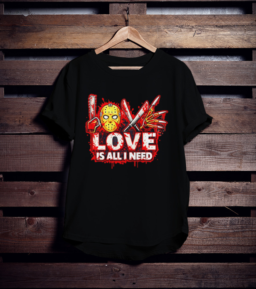 Horror Love Is All I Need Valentine Halloween Mask Knife Claw T-Shirt