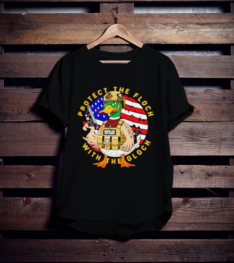 Protect The Flock With The Glock Patriotic Tactical Duck With American Flag T-Shirt