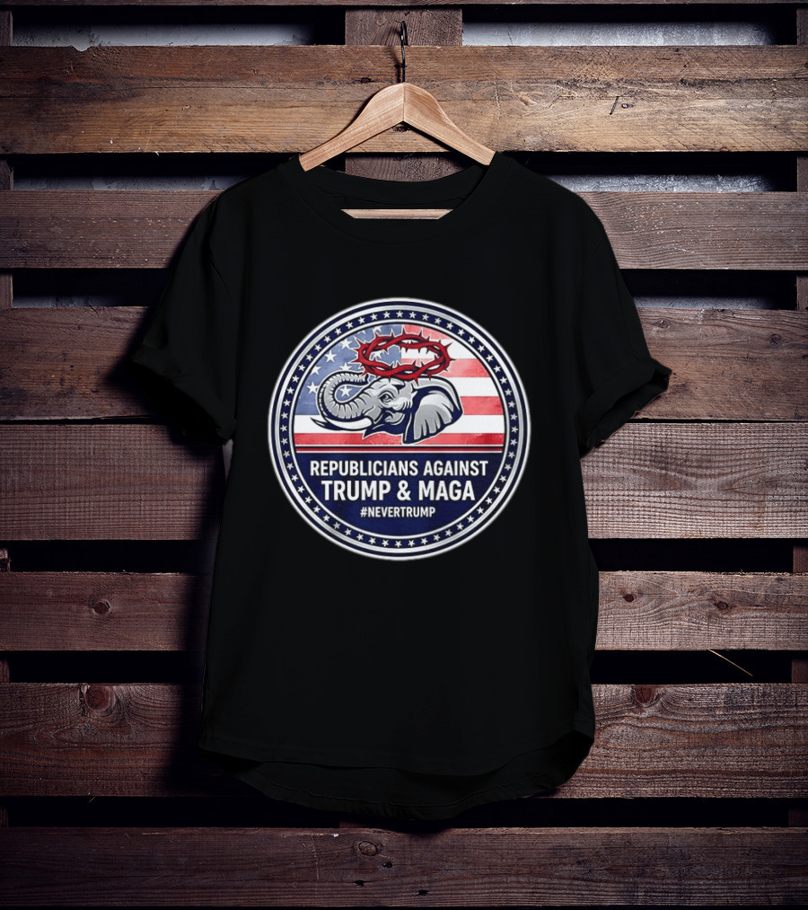 Republicans Against Trump & MAGA #NeverTrump Anti MAGA Elephant American Flag T-Shirt