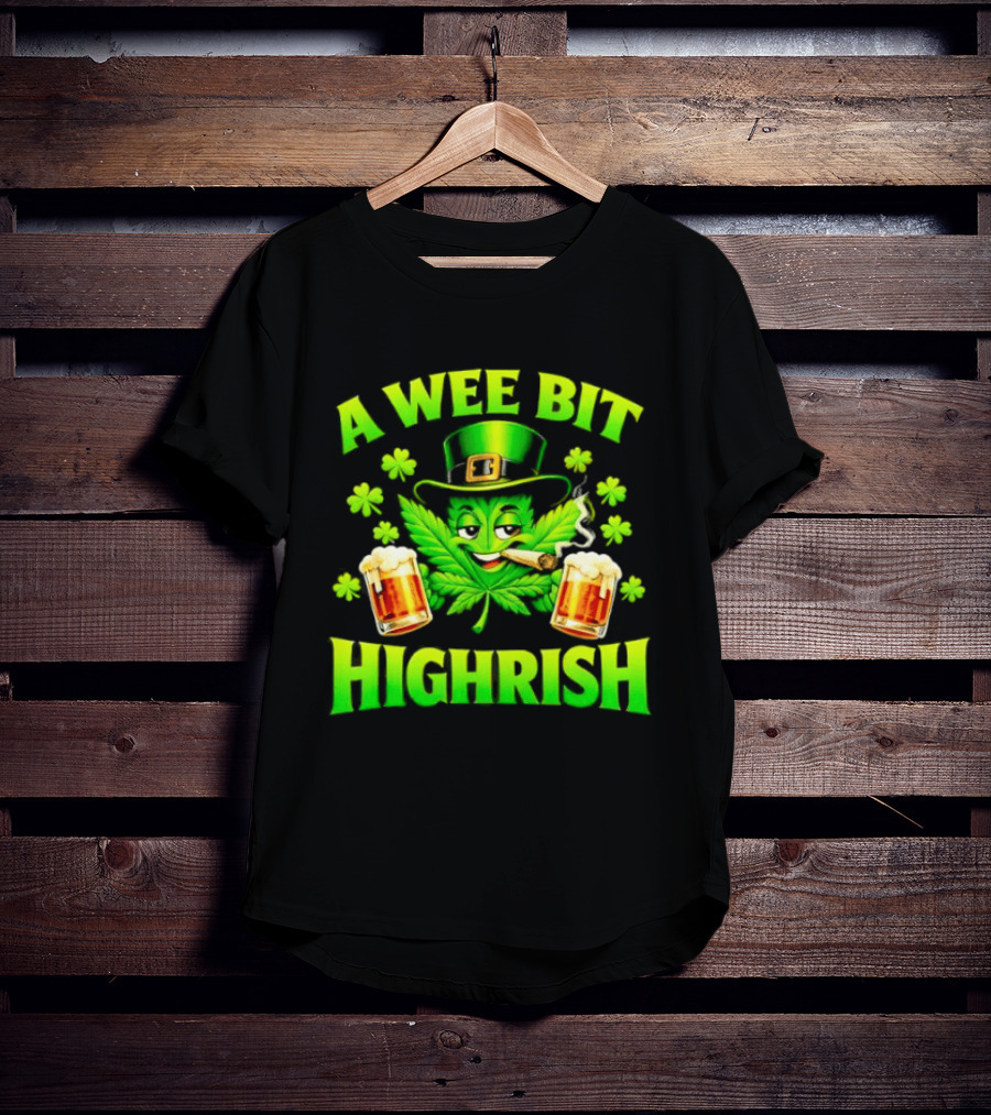 A Wee Bit Highrish St Patrick's Day Smoking Leprechaun Beer Shamrock T-Shirt