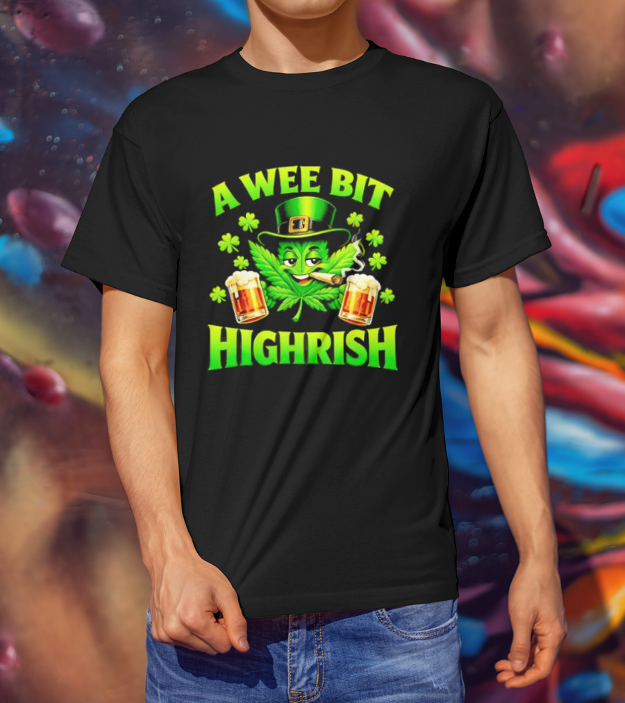 A Wee Bit Highrish St Patrick's Day Smoking Leprechaun Beer Shamrock T-Shirt