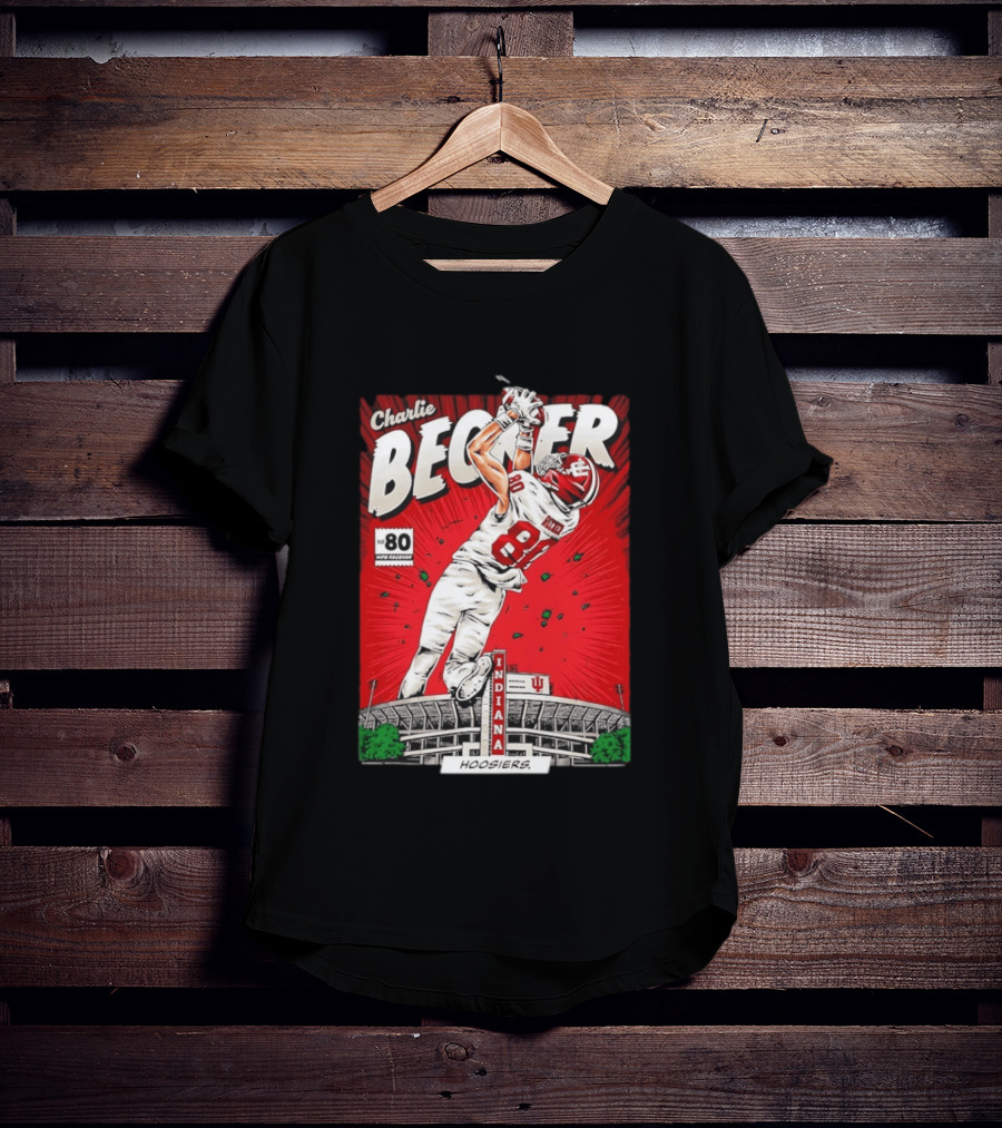Charlie Becker Indiana Hoosiers No 80 Football Catch Comic Stadium Scene T-Shirt