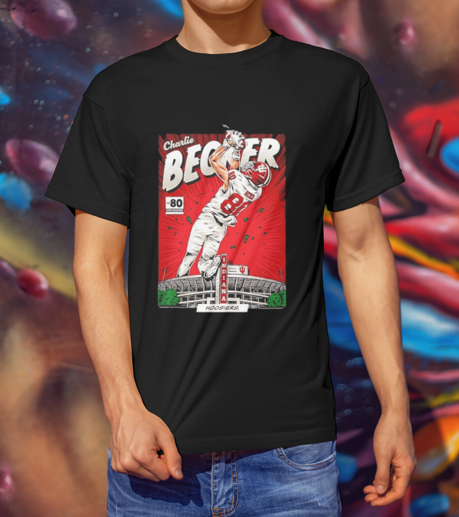 Charlie Becker Indiana Hoosiers No 80 Football Catch Comic Stadium Scene T-Shirt