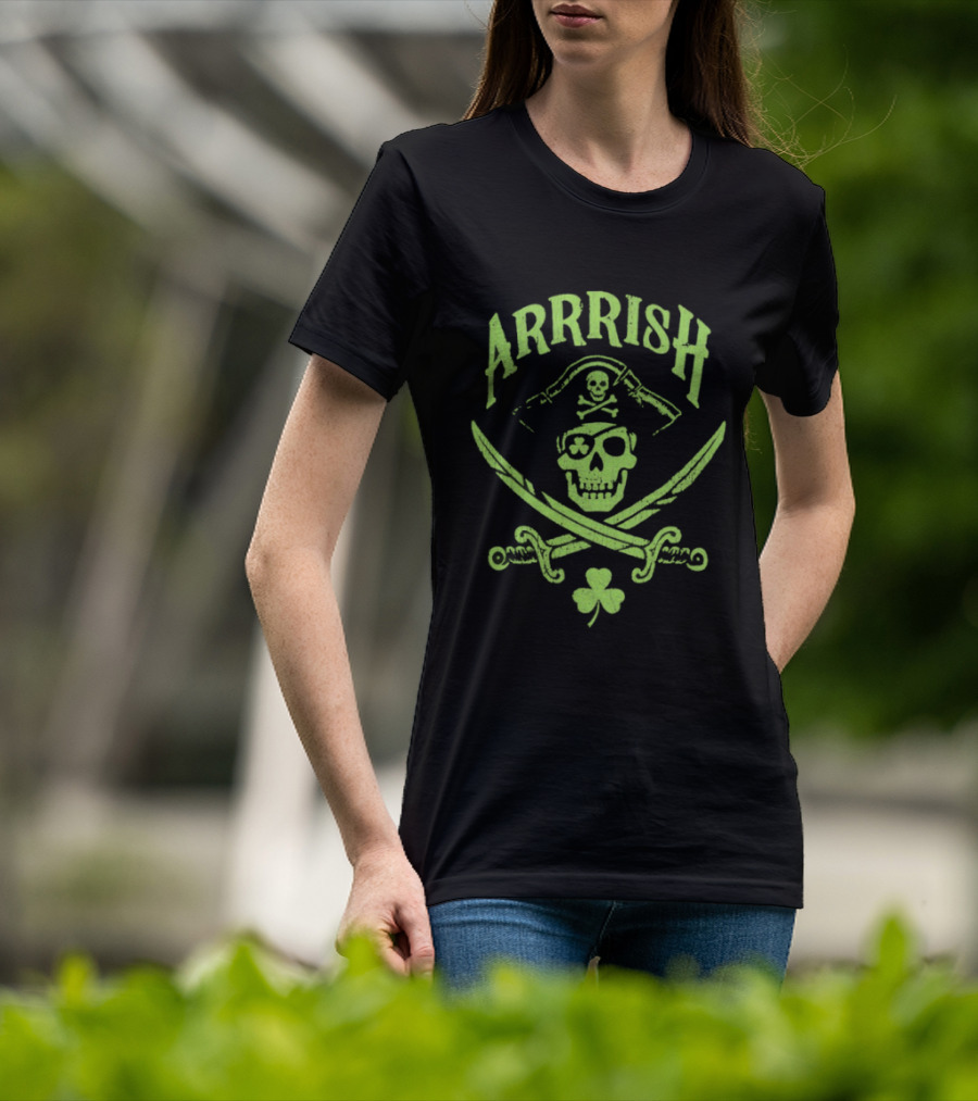 Arrrish Pirate Skull Shamrocks St. Paddy's Day T-Shirt