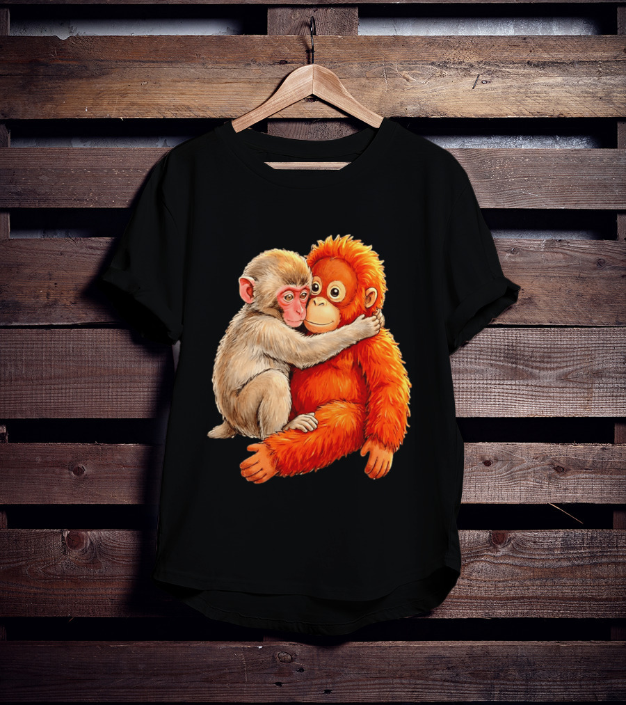 Baby Macaque Hugging Punch Monkey T-Shirt