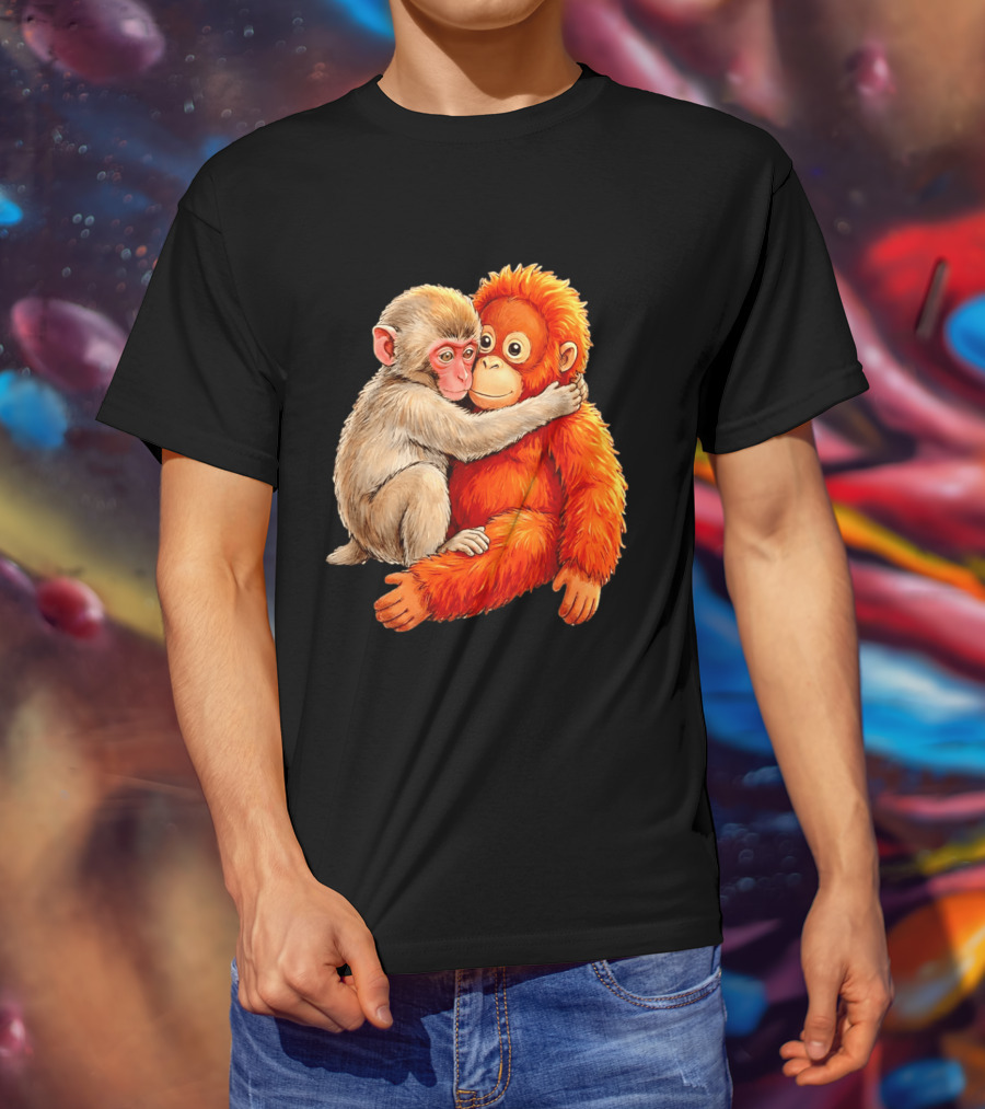 Baby Macaque Hugging Punch Monkey T-Shirt