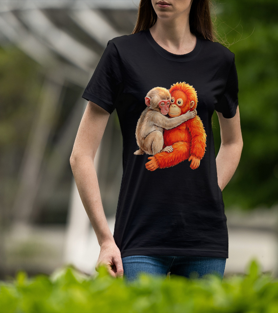 Baby Macaque Hugging Punch Monkey T-Shirt