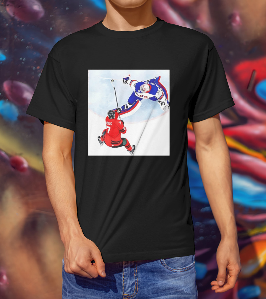 Connor Hellebuyck USA Goalie Save Hockey Match T-Shirt