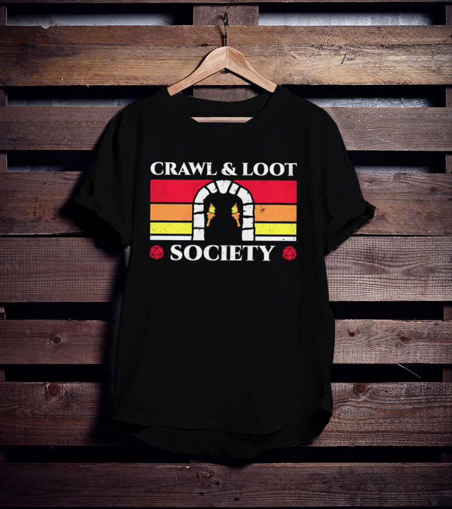 Crawl And Loot Society Retro Dungeon Gateway Torches T-Shirt