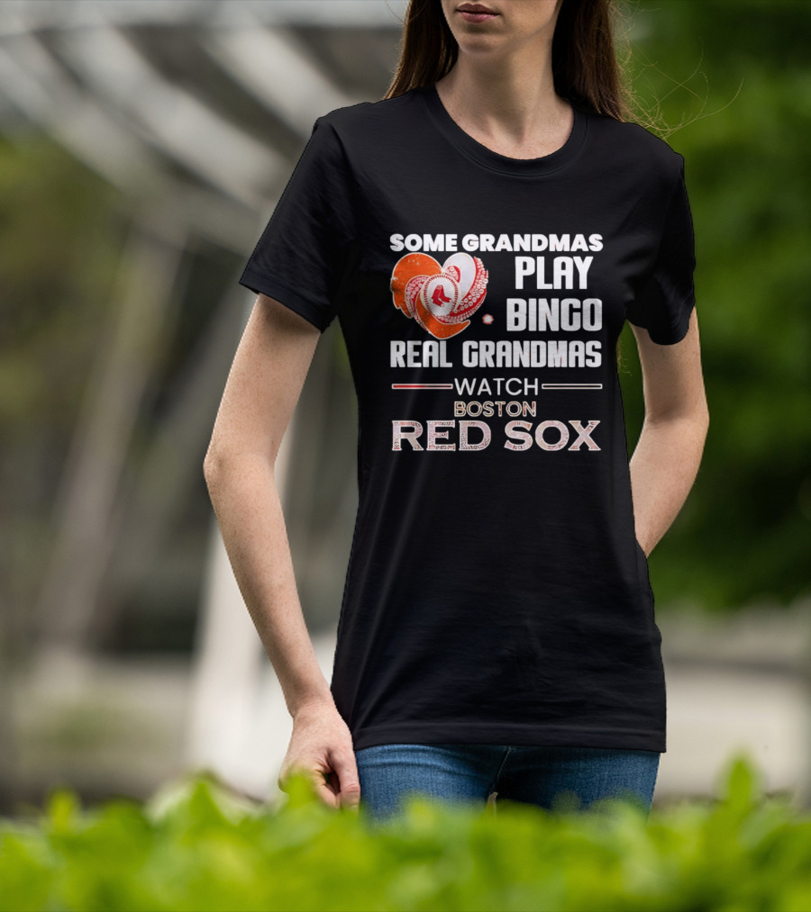 Some Grandmas Play Bingo Real Grandmas Boston Red Sox Diamond Heart Shape T-Shirt