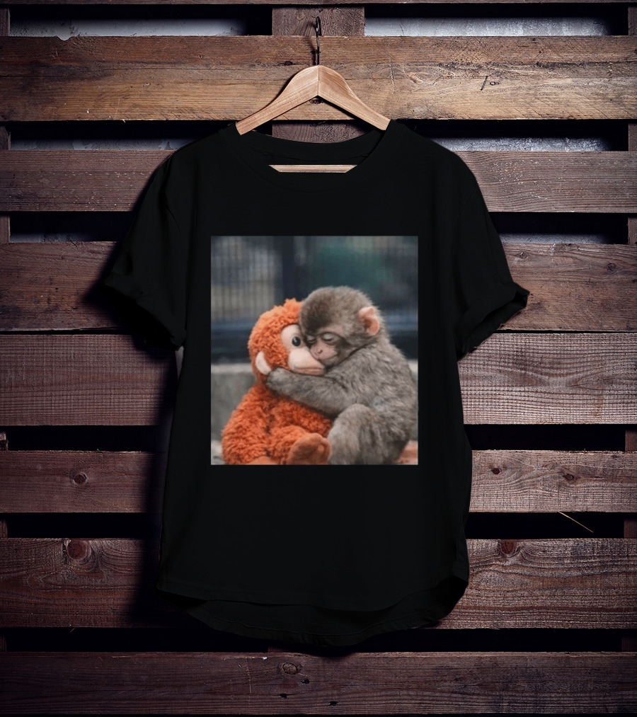 Ichikawa Zoo Punch Monkey Hugging Stuffed Toy Image T-Shirt