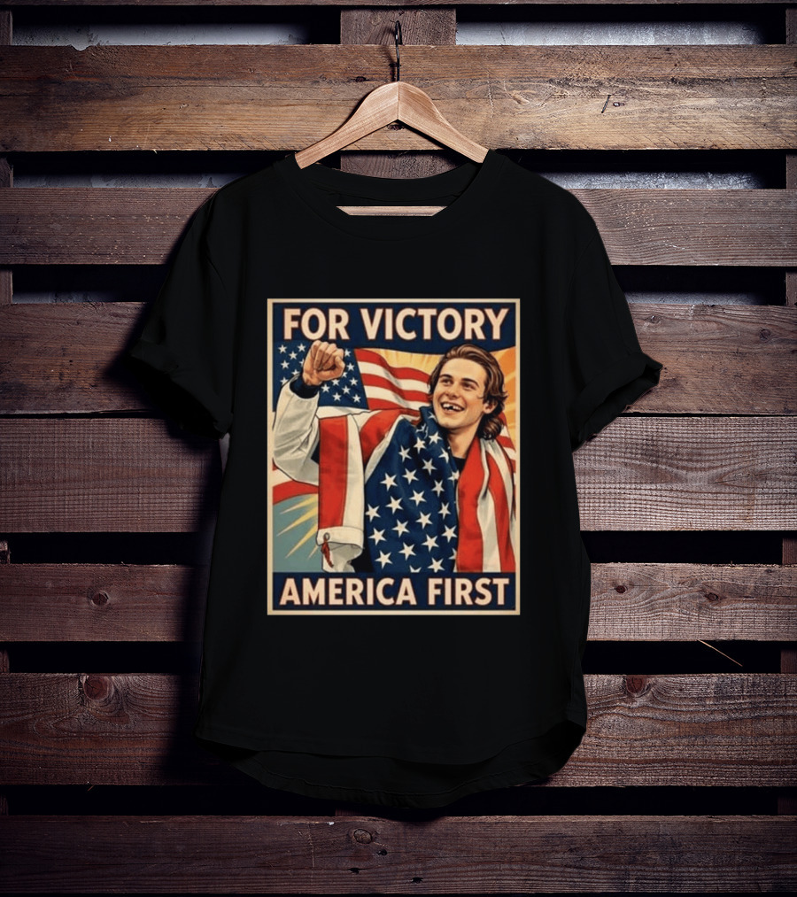 For Victory America First Patriotic Jack Hughes Victory Pose T-Shirt