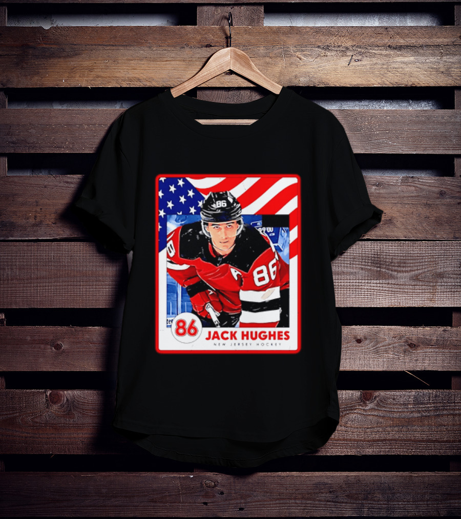 Jack Hughes 86 New Jersey Hockey American Flag T-Shirt