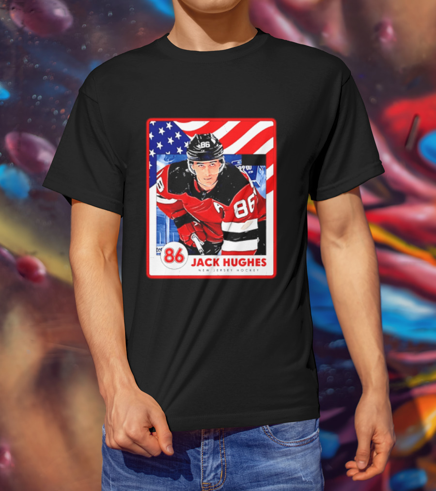 Jack Hughes 86 New Jersey Hockey American Flag T-Shirt