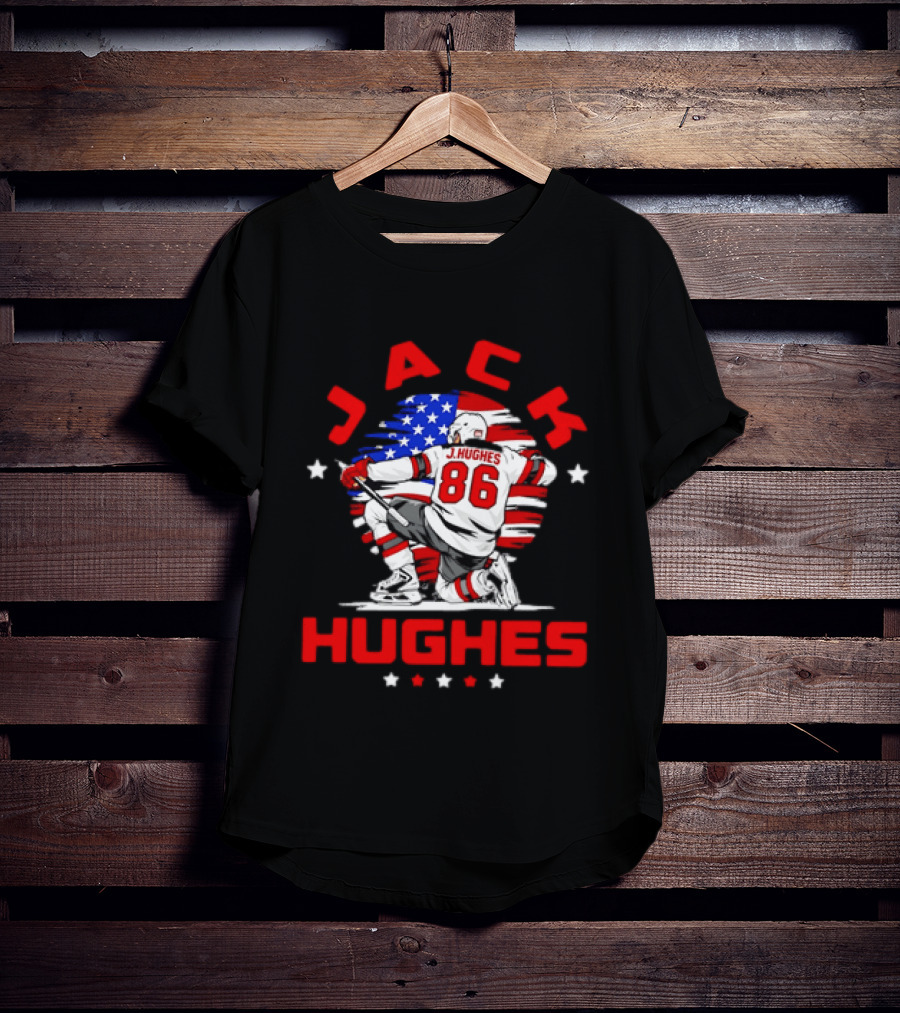 Jack Hughes 86 New Jersey Devils USA Flag Celebration T-Shirt