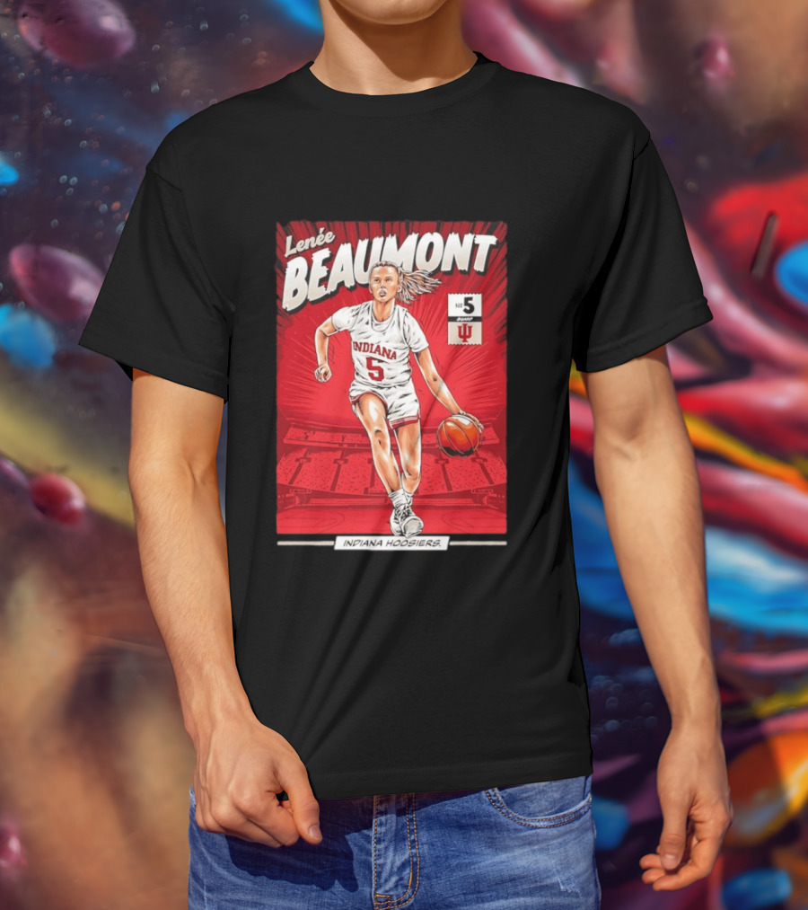 Lenée Beaumont Indiana Hoosiers No 5 Comic Basketball Athlete T-Shirt