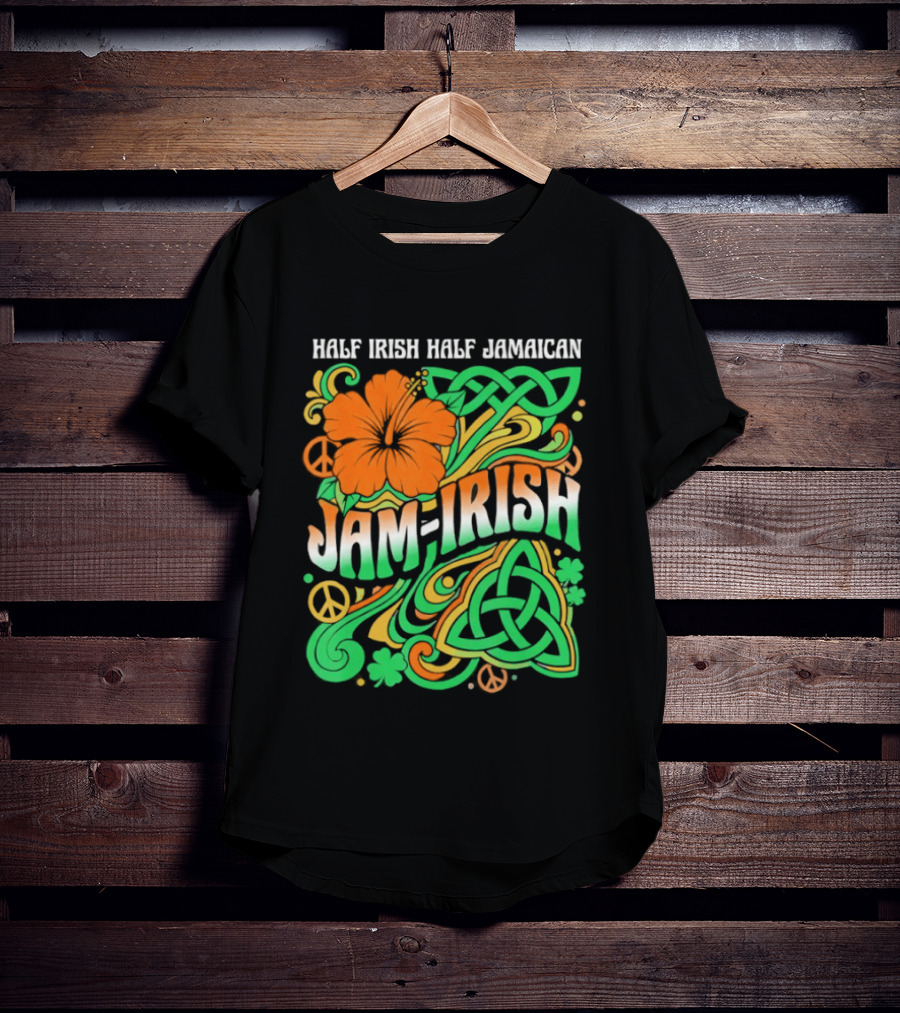 Jam Irish Half Irish Half Jamaican St Patrick's Day Hibiscus Celtic T-Shirt