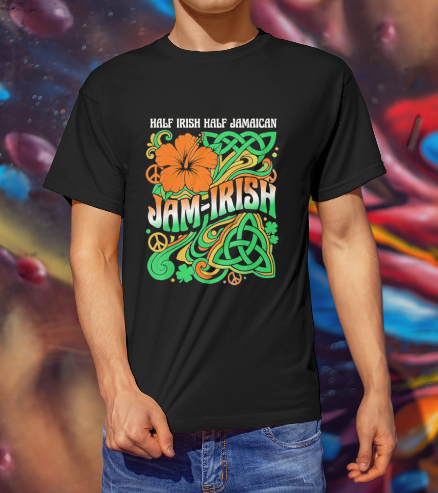 Jam Irish Half Irish Half Jamaican St Patrick's Day Hibiscus Celtic T-Shirt